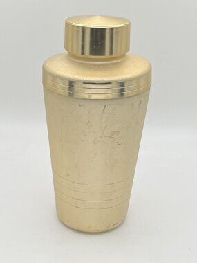 Vintage Mid Century Modern Gold Cocktail Shaker Mirro Aluminum Barware Atomic